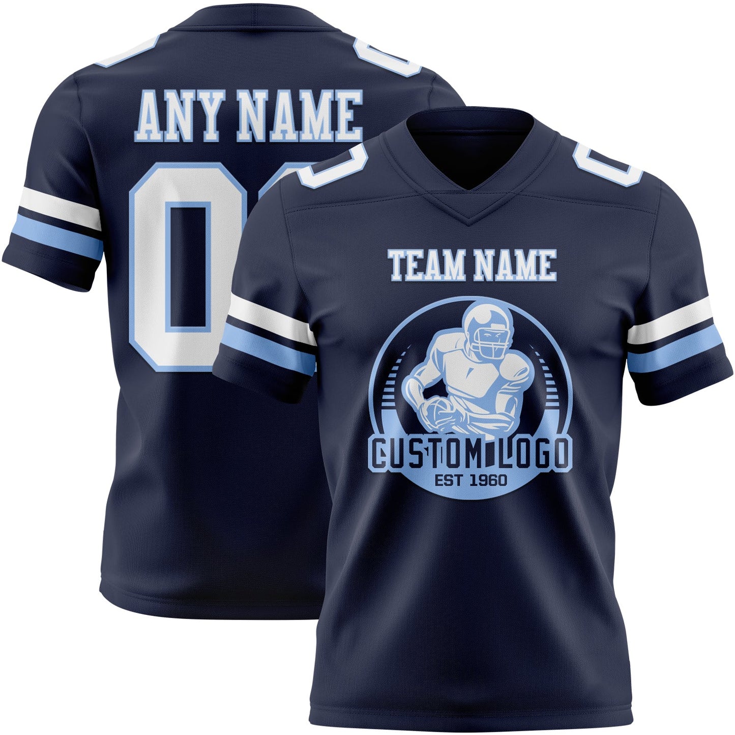Custom Navy White-Light Blue Authentic Football Jersey view 2
