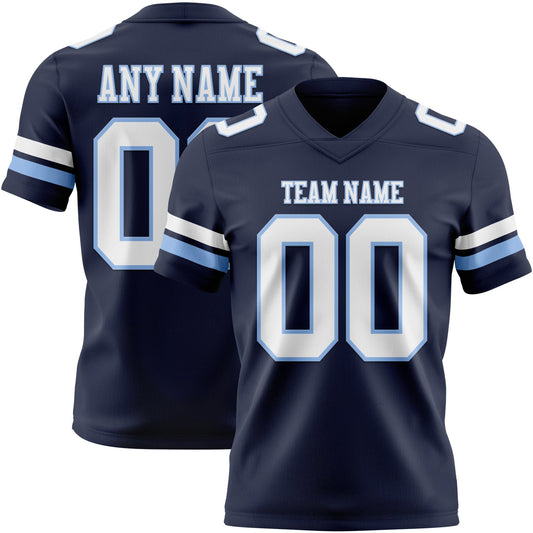 Custom Navy White-Light Blue Authentic Football Jersey - Main View