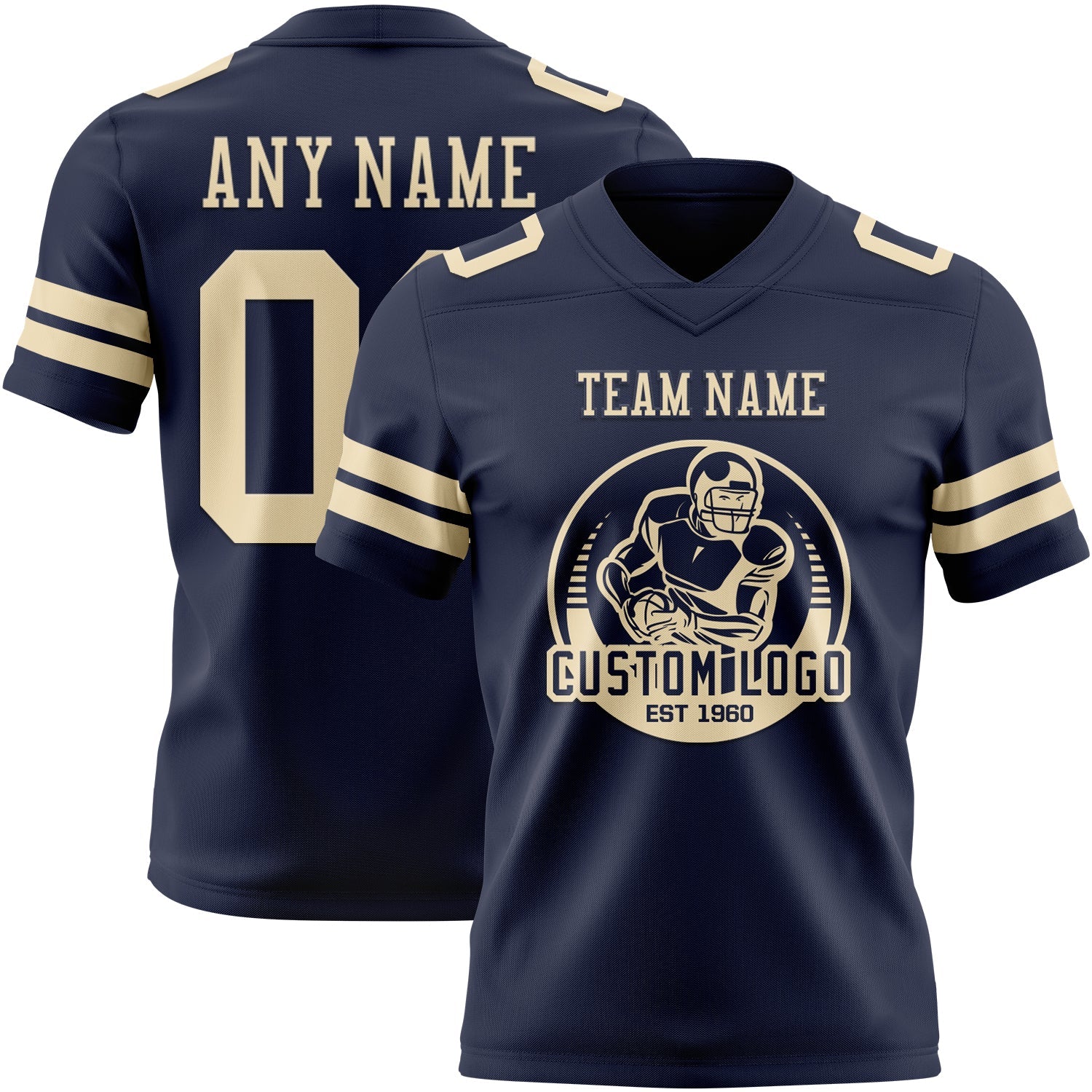 Custom Navy Cream Authentic Football Jersey view 2