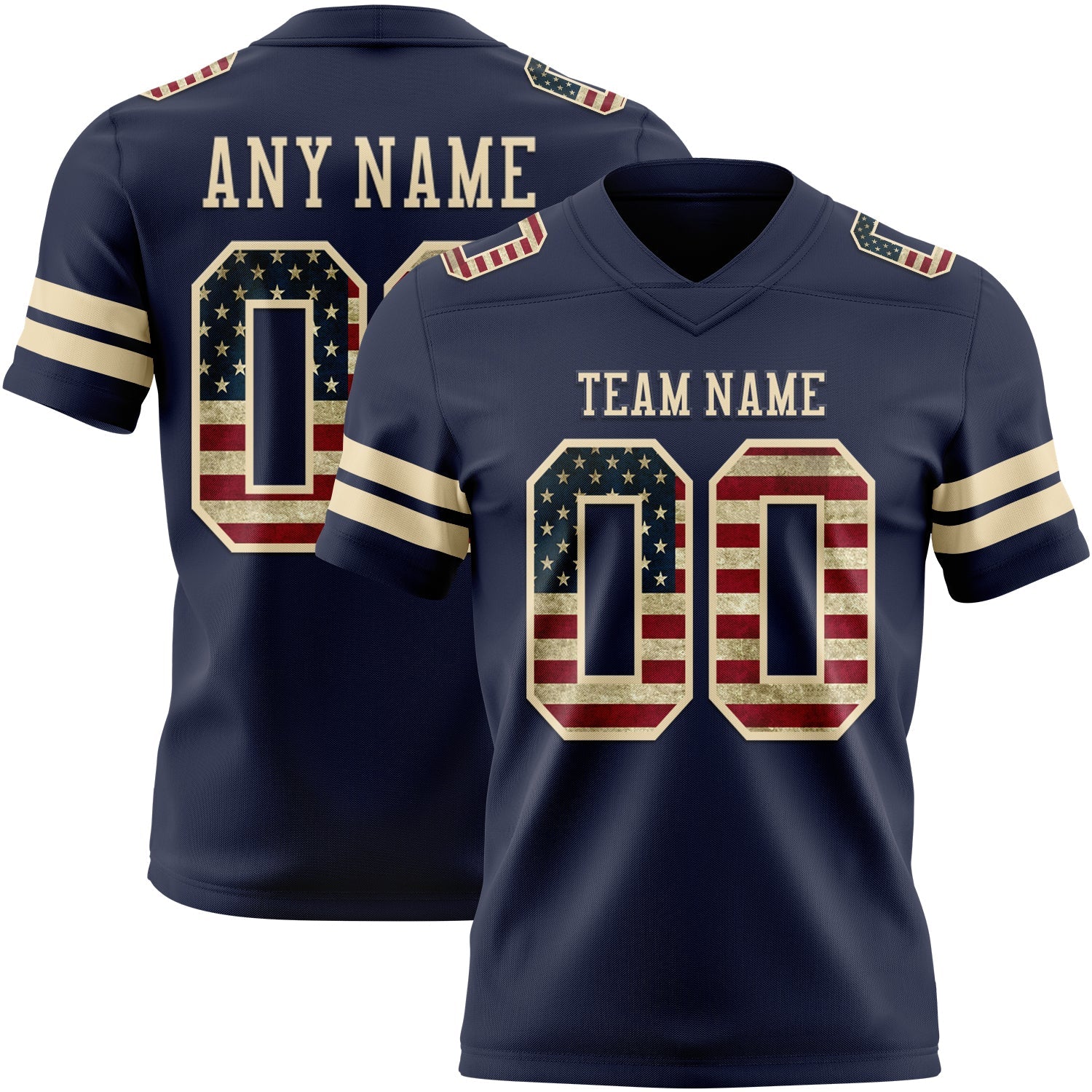 Custom Navy Vintage USA Flag-Cream Authentic Football Jersey - Main View