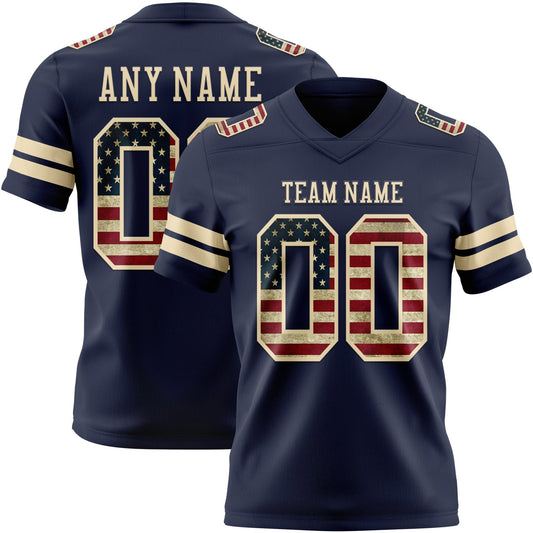 Custom Navy Vintage USA Flag-Cream Authentic Football Jersey - Main View
