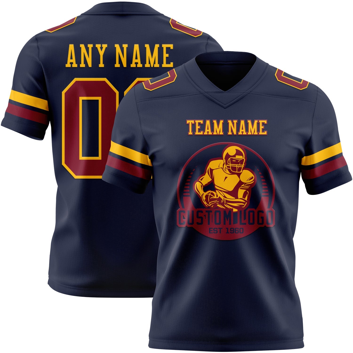 Custom Navy Crimson-Gold Authentic Football Jersey view 2