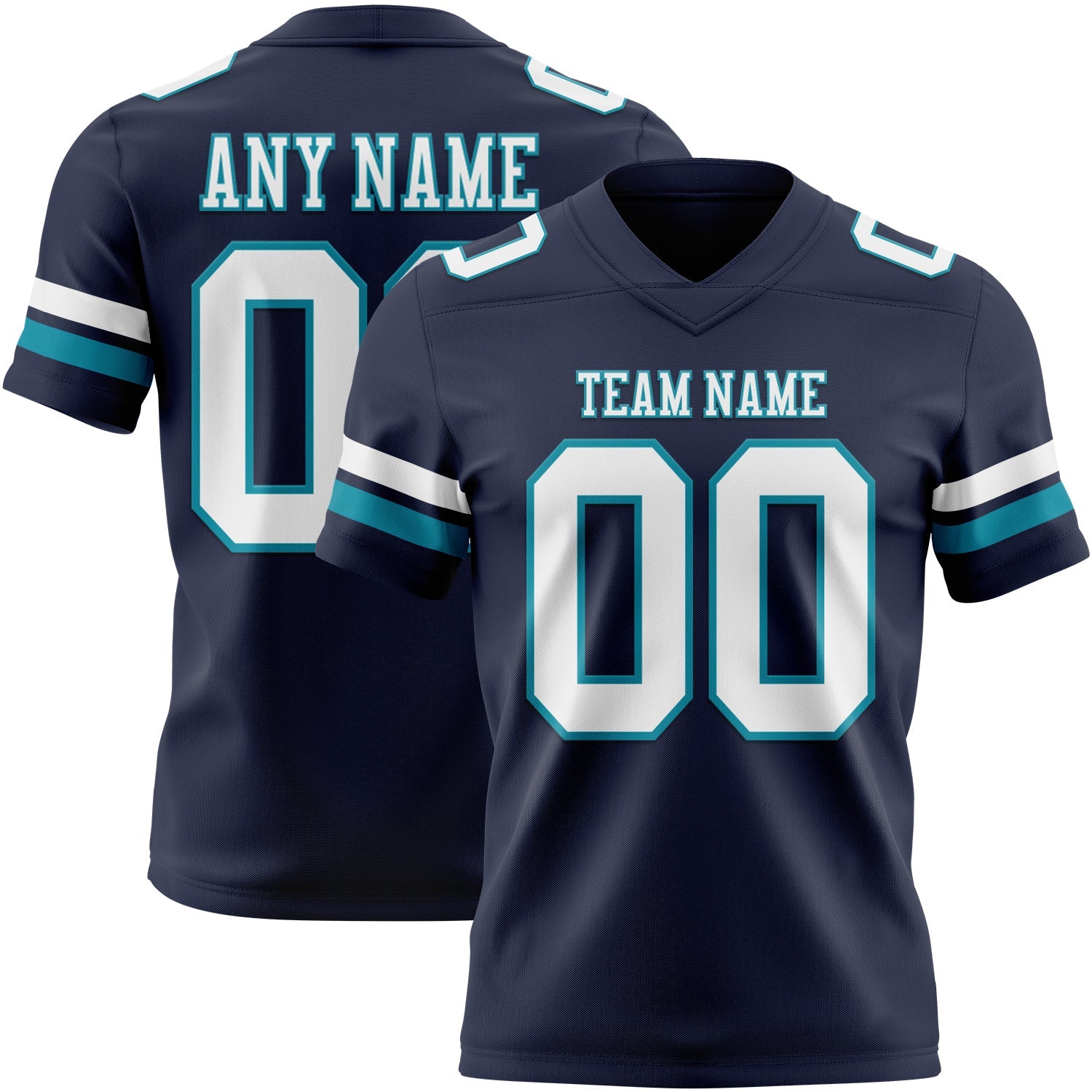 Custom Navy White-Teal Authentic Football Jersey - Main View