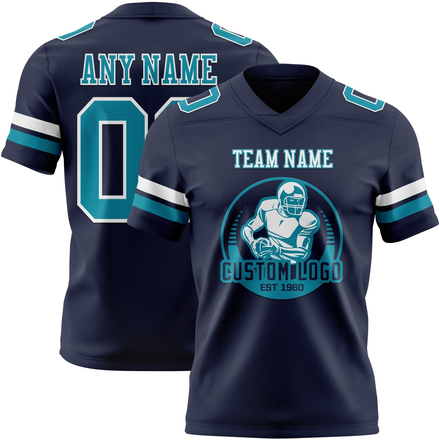 Custom Navy Teal-White Authentic Football Jersey view 2