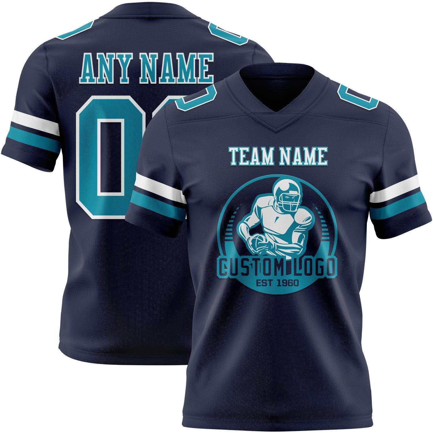 Custom Navy Teal-White Authentic Football Jersey view 2