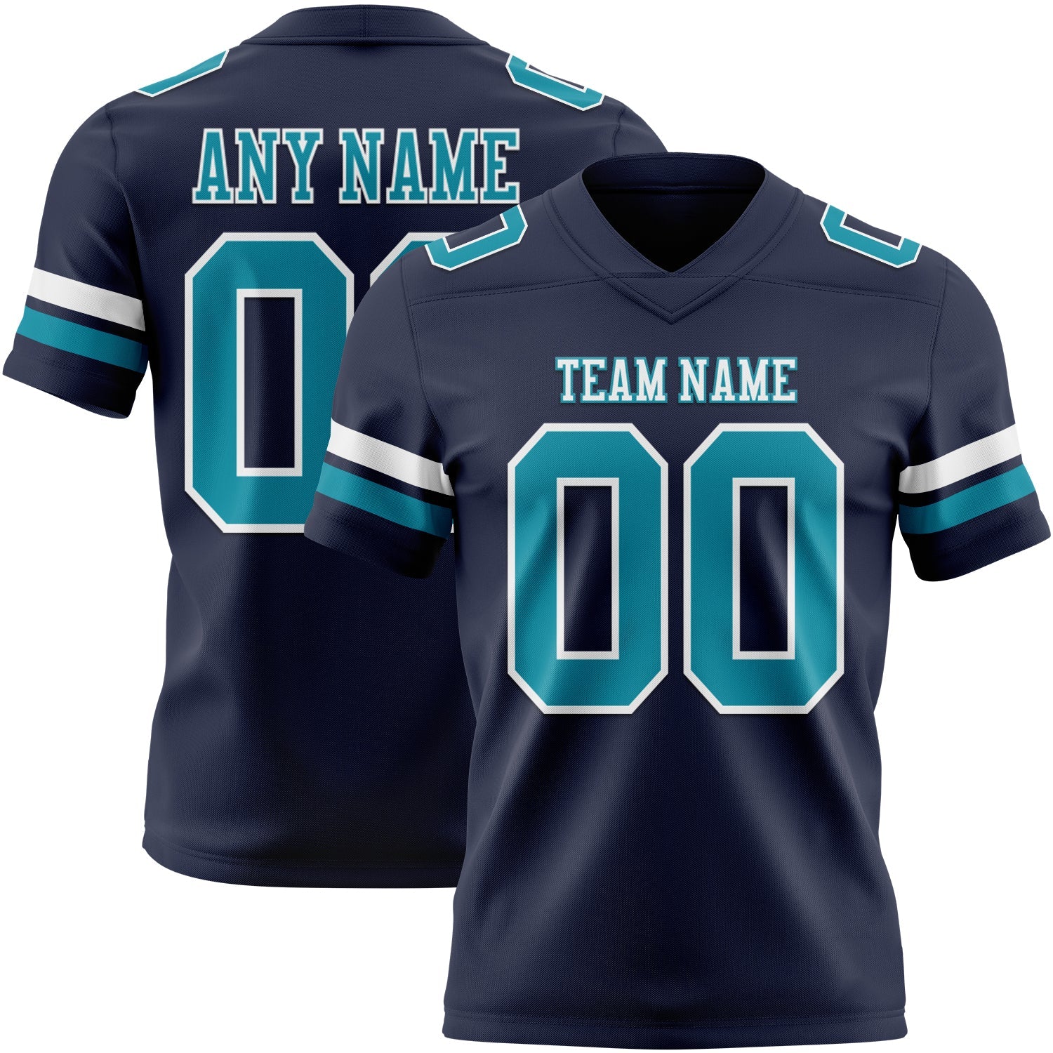 Custom Navy Teal-White Authentic Football Jersey - Main View