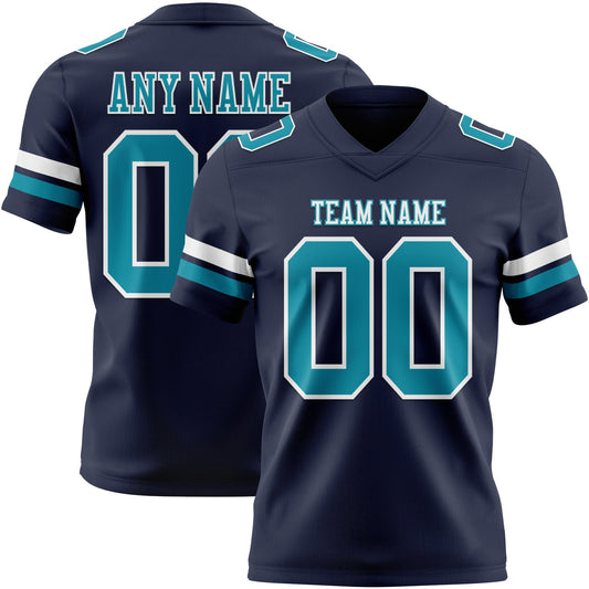Custom Navy Teal-White Authentic Football Jersey - Main View