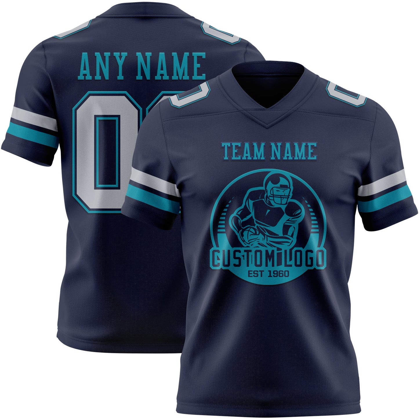 Custom Navy Gray-Teal Authentic Football Jersey view 2