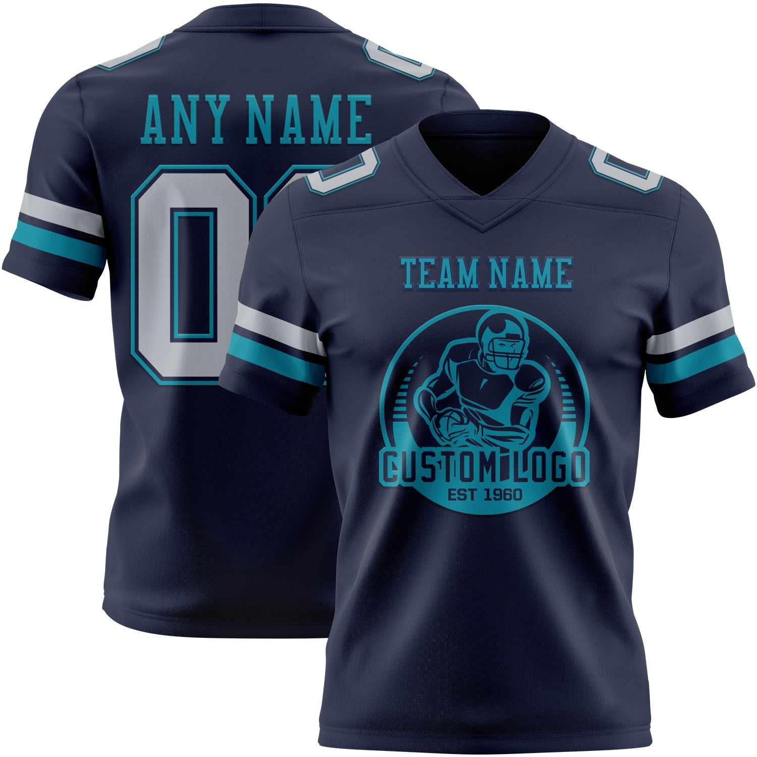 Custom Navy Gray-Teal Authentic Football Jersey view 2