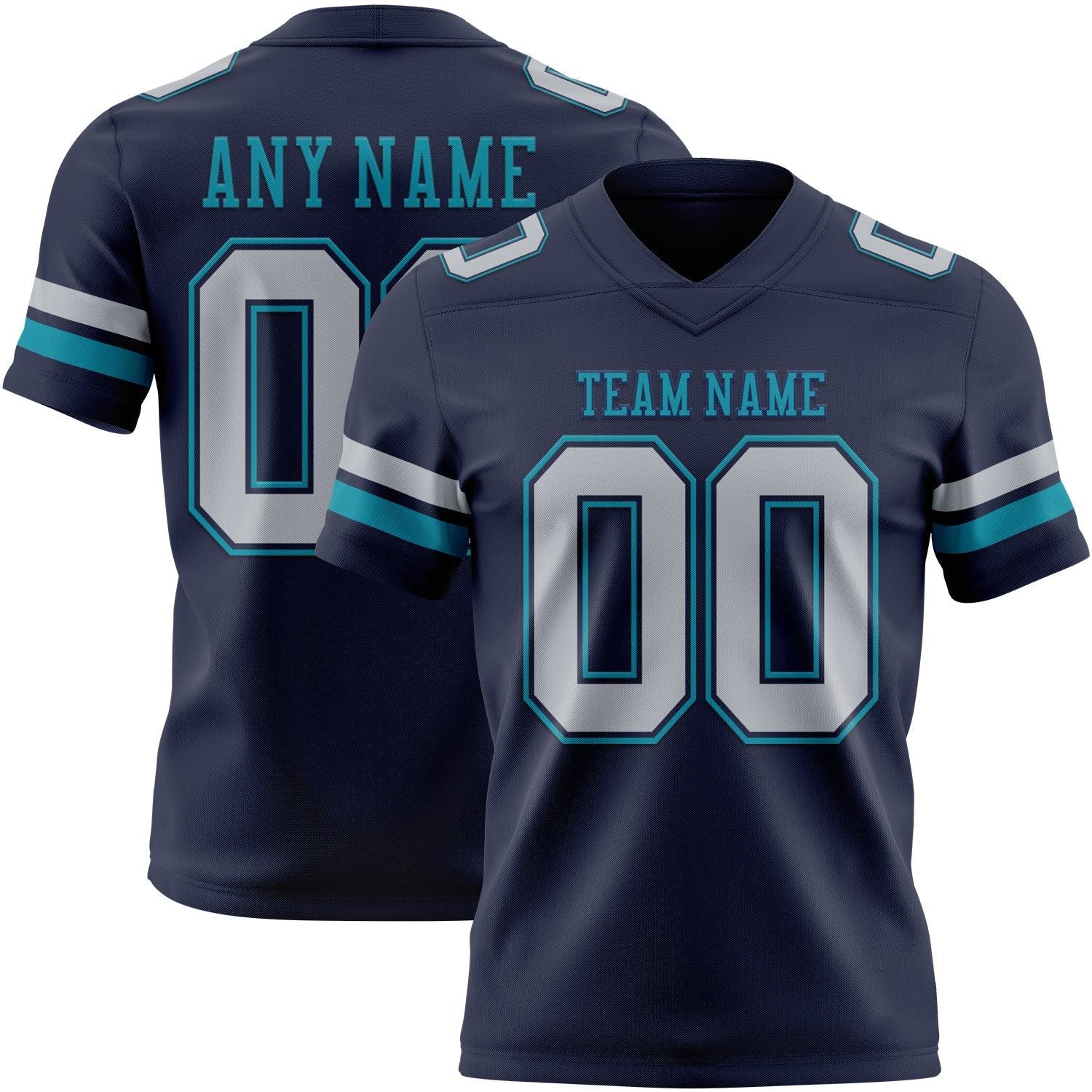 Custom Navy Gray-Teal Authentic Football Jersey - Main View