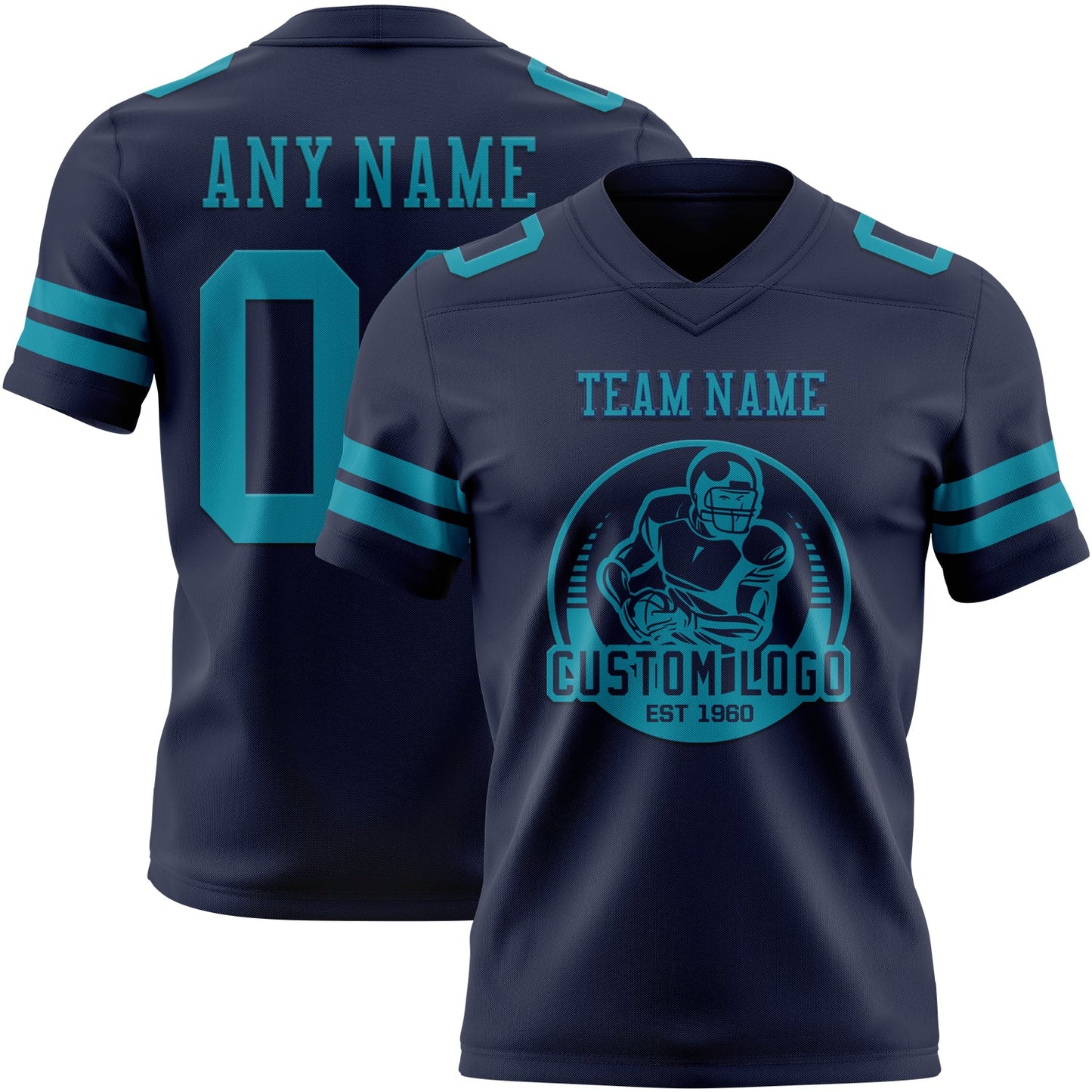 Custom Navy Teal Authentic Football Jersey view 2