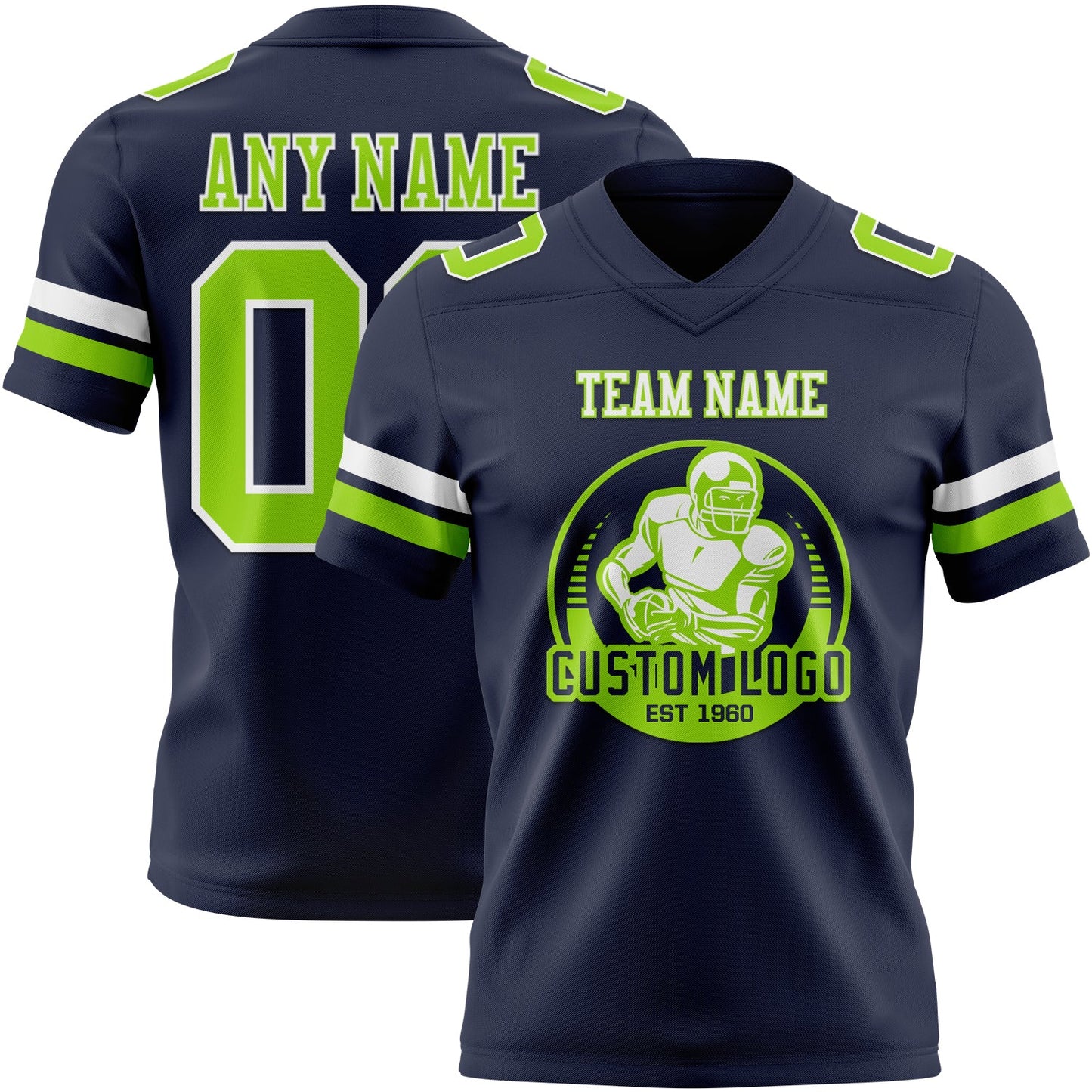 Custom Navy Neon Green-White Authentic Football Jersey view 2