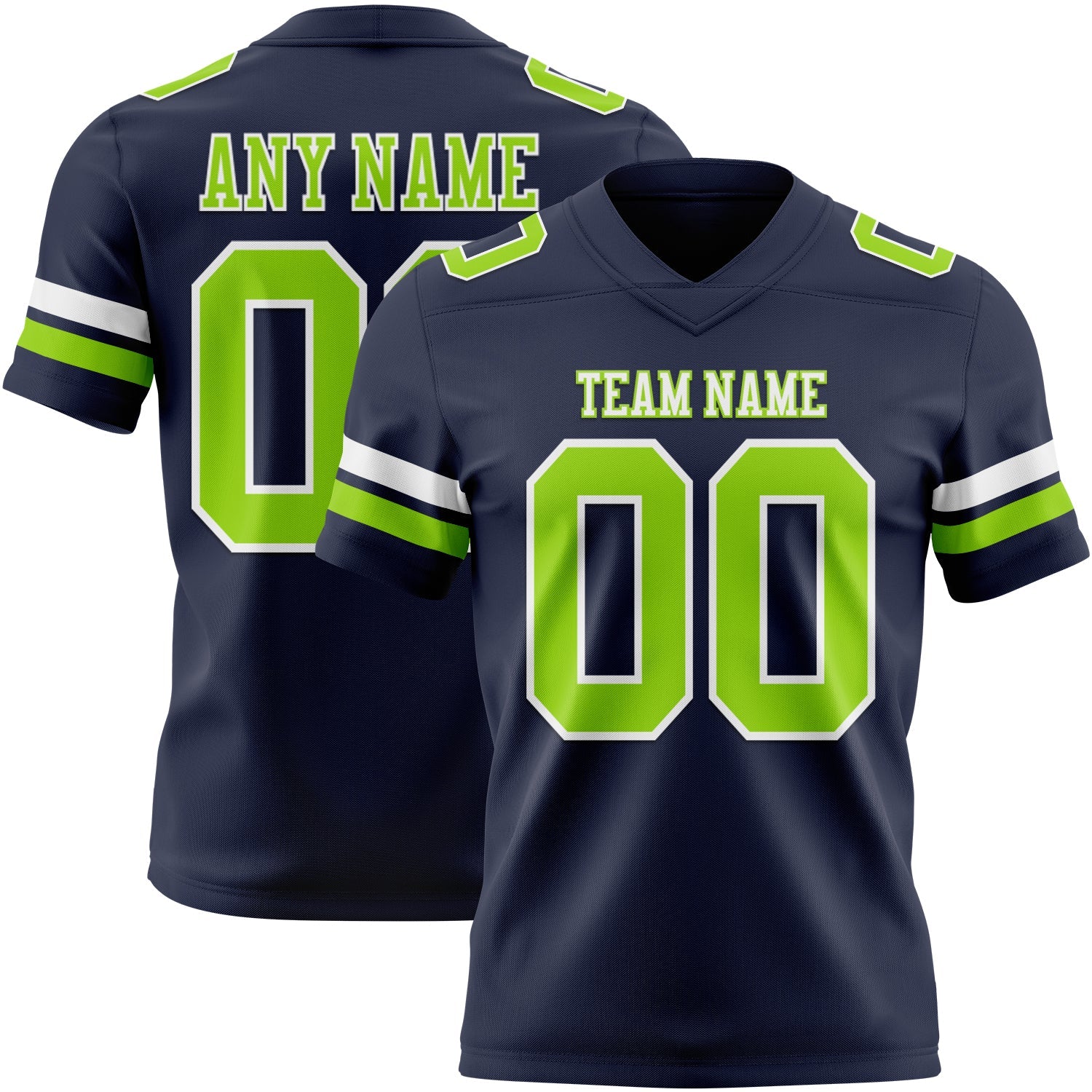 Custom Navy Neon Green-White Authentic Football Jersey - Main View