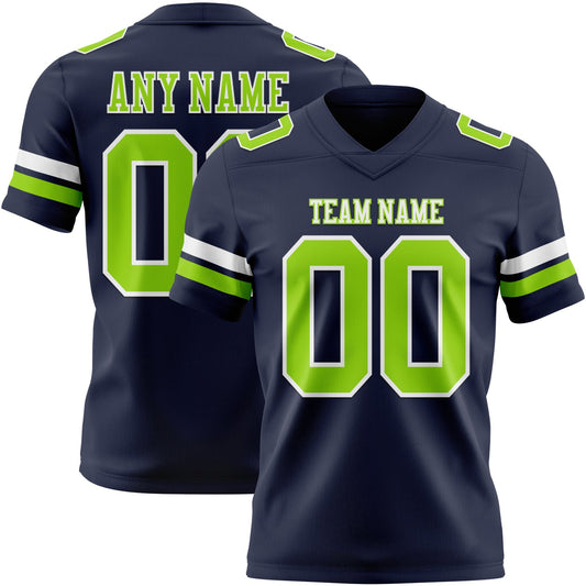 Custom Navy Neon Green-White Authentic Football Jersey - Main View