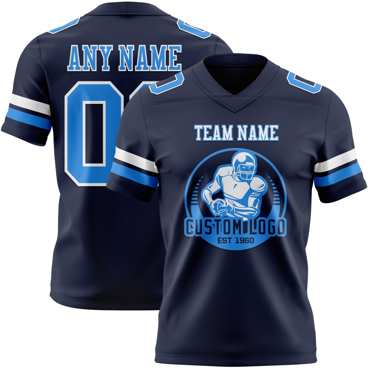 Custom Navy Powder Blue-White Authentic Football Jersey view 2