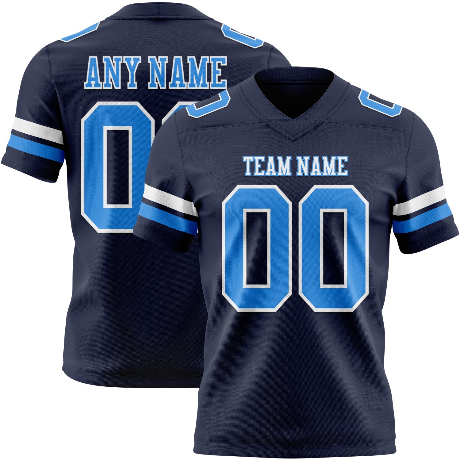 Custom Navy Powder Blue-White Authentic Football Jersey - Main View