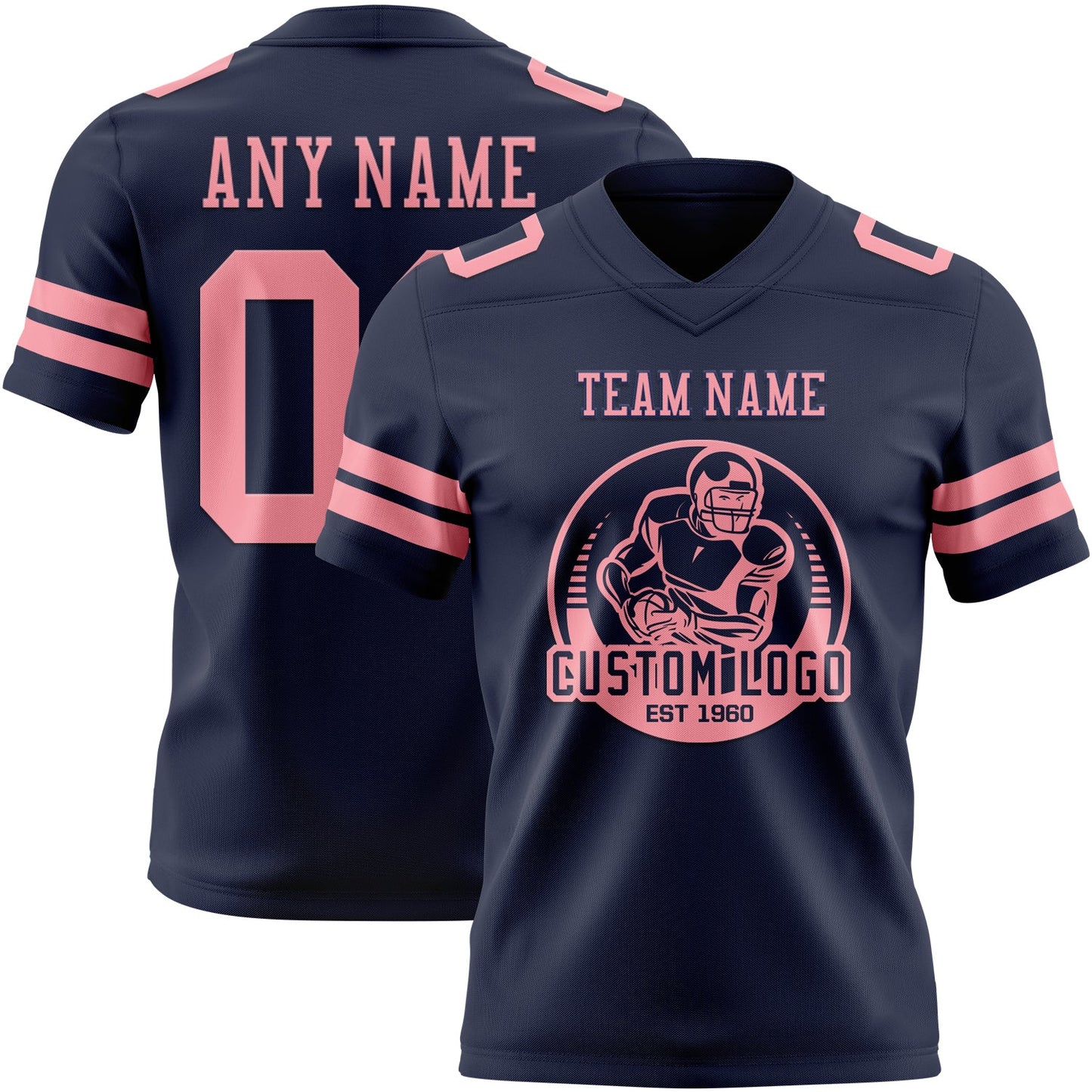Custom Navy Medium Pink Authentic Football Jersey view 2