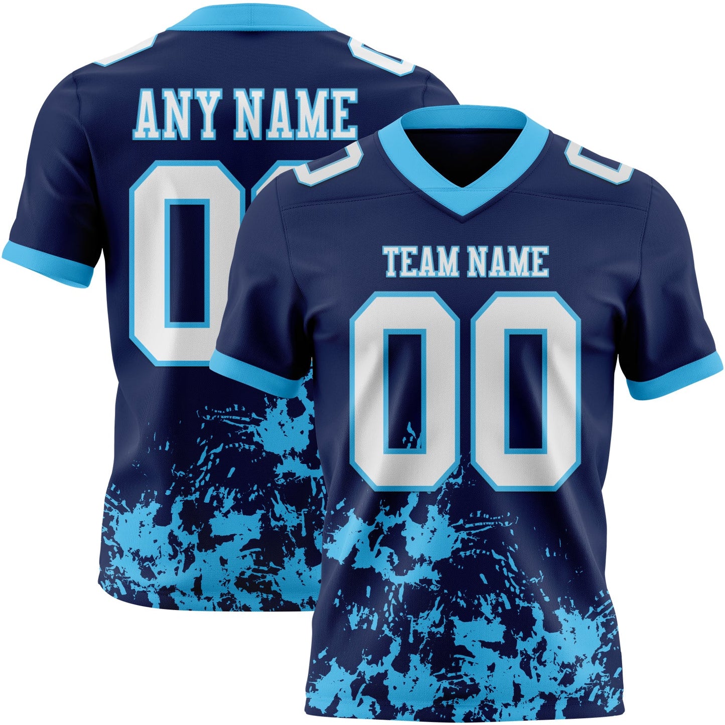 Custom Navy White-Sky Blue 3D Pattern Splash Authentic Football Jersey - Main View