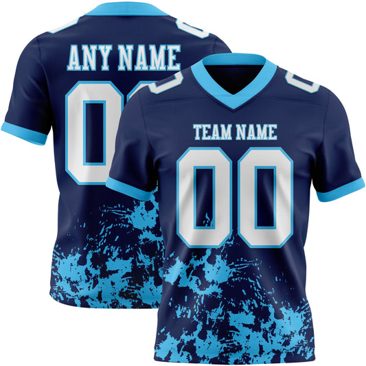Custom Navy White-Sky Blue 3D Pattern Splash Authentic Football Jersey - Main View