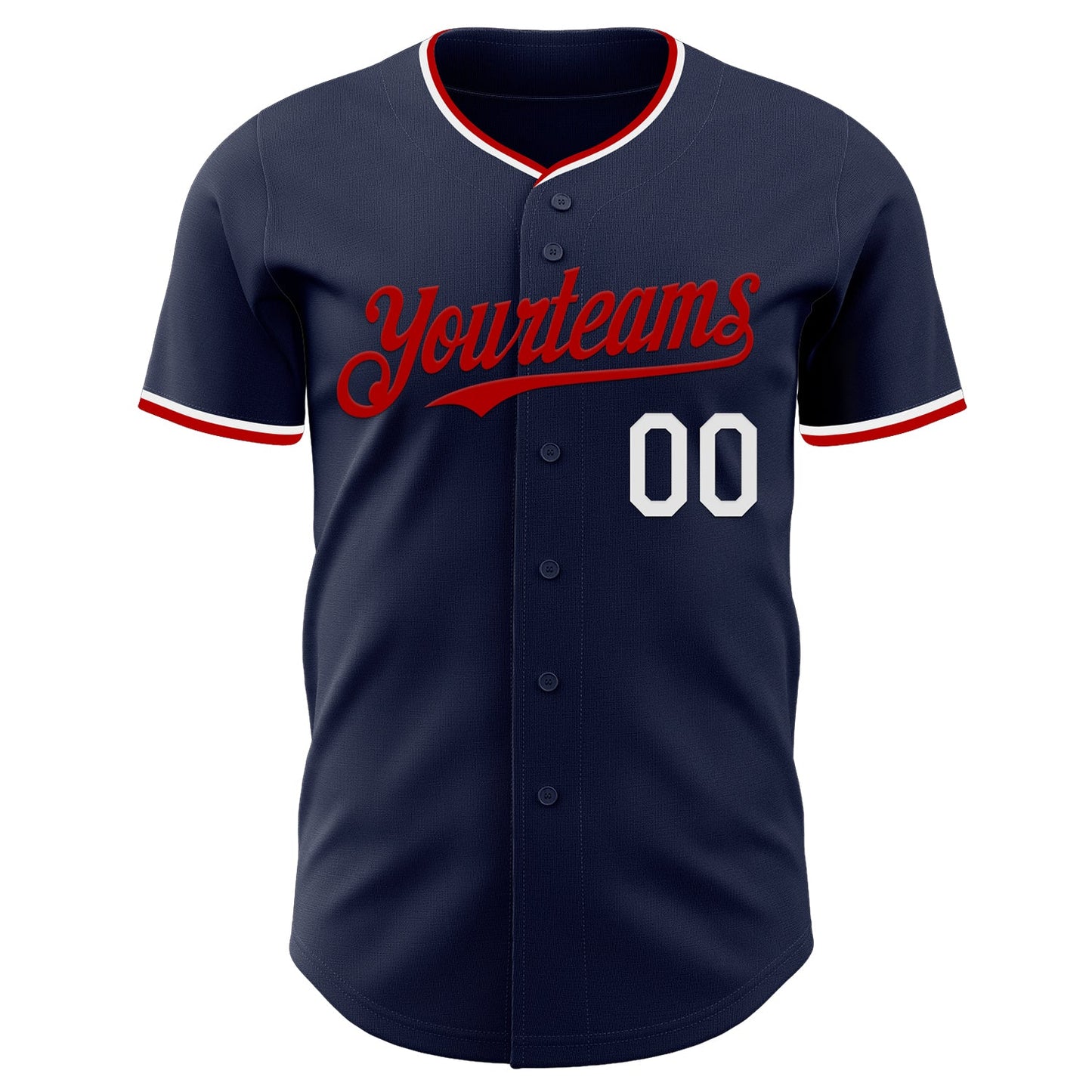 Custom Navy White-Red Authentic Baseball Jersey view 2