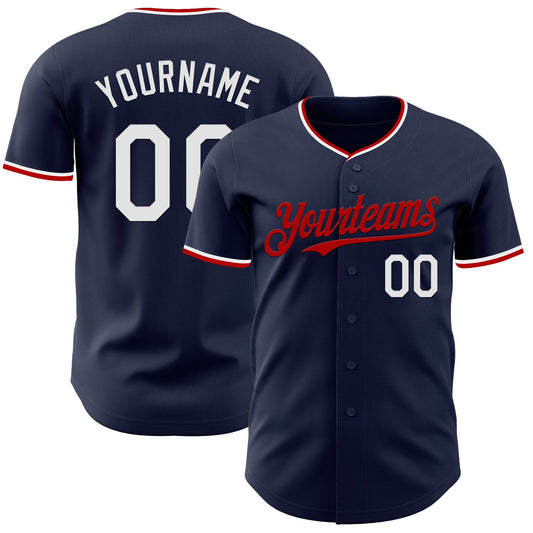 Custom Navy White-Red Authentic Baseball Jersey - Main View