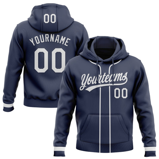 Custom Stitched Navy White Baseball Pullover Sweatshirt Hoodie - Main View