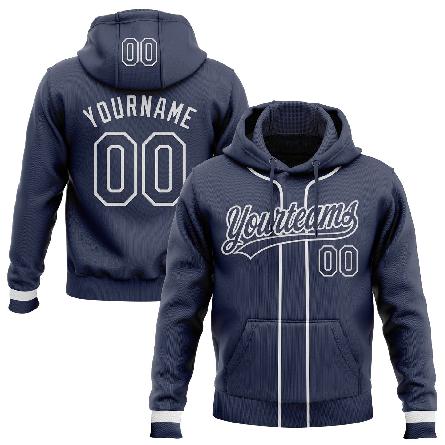 Custom Stitched Navy White Baseball Pullover Sweatshirt Hoodie - Main View