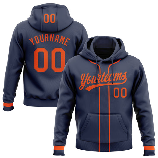 Custom Stitched Navy Orange Baseball Pullover Sweatshirt Hoodie - Main View