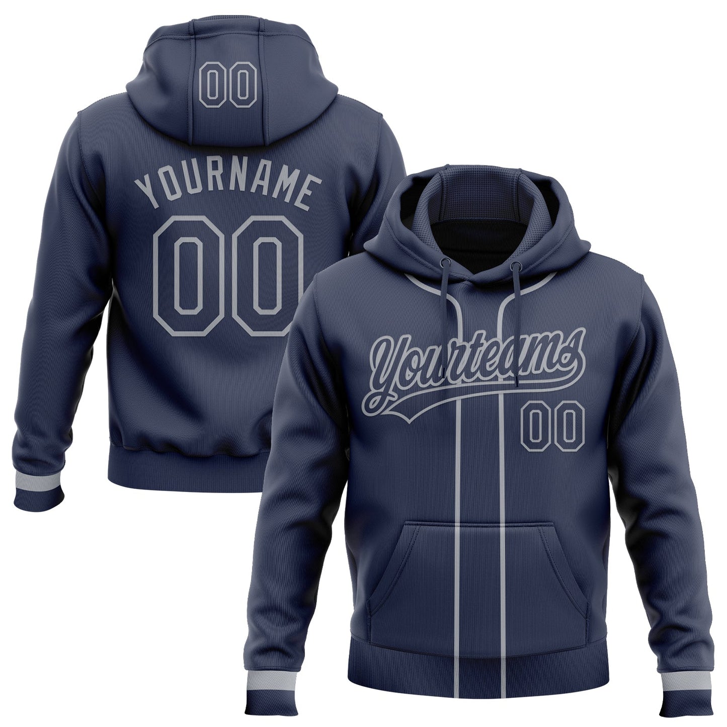Custom Stitched Navy Gray Baseball Pullover Sweatshirt Hoodie - Main View