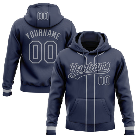 Custom Stitched Navy Gray Baseball Pullover Sweatshirt Hoodie - Main View