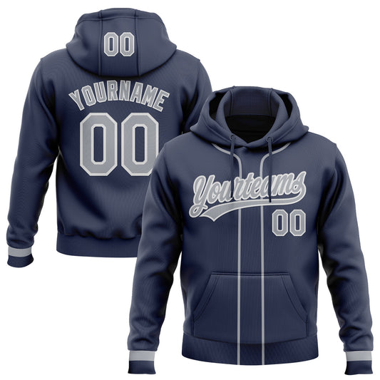 Custom Stitched Navy Gray-White Baseball Pullover Sweatshirt Hoodie - Main View