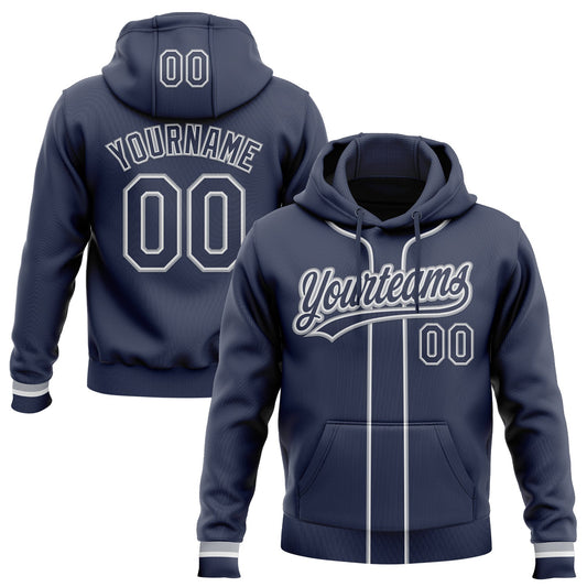 Custom Stitched Navy White-Gray Baseball Pullover Sweatshirt Hoodie - Main View