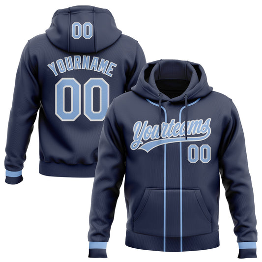 Custom Stitched Navy Light Blue-White Baseball Pullover Sweatshirt Hoodie - Main View