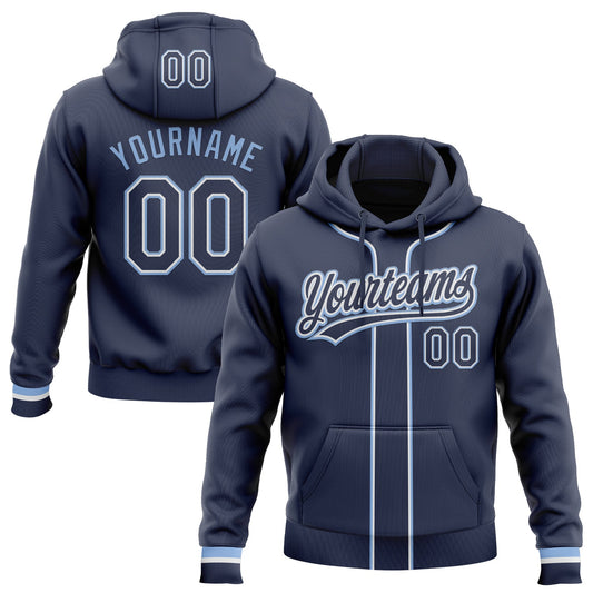 Custom Stitched Navy White-Light Blue Baseball Pullover Sweatshirt Hoodie - Main View