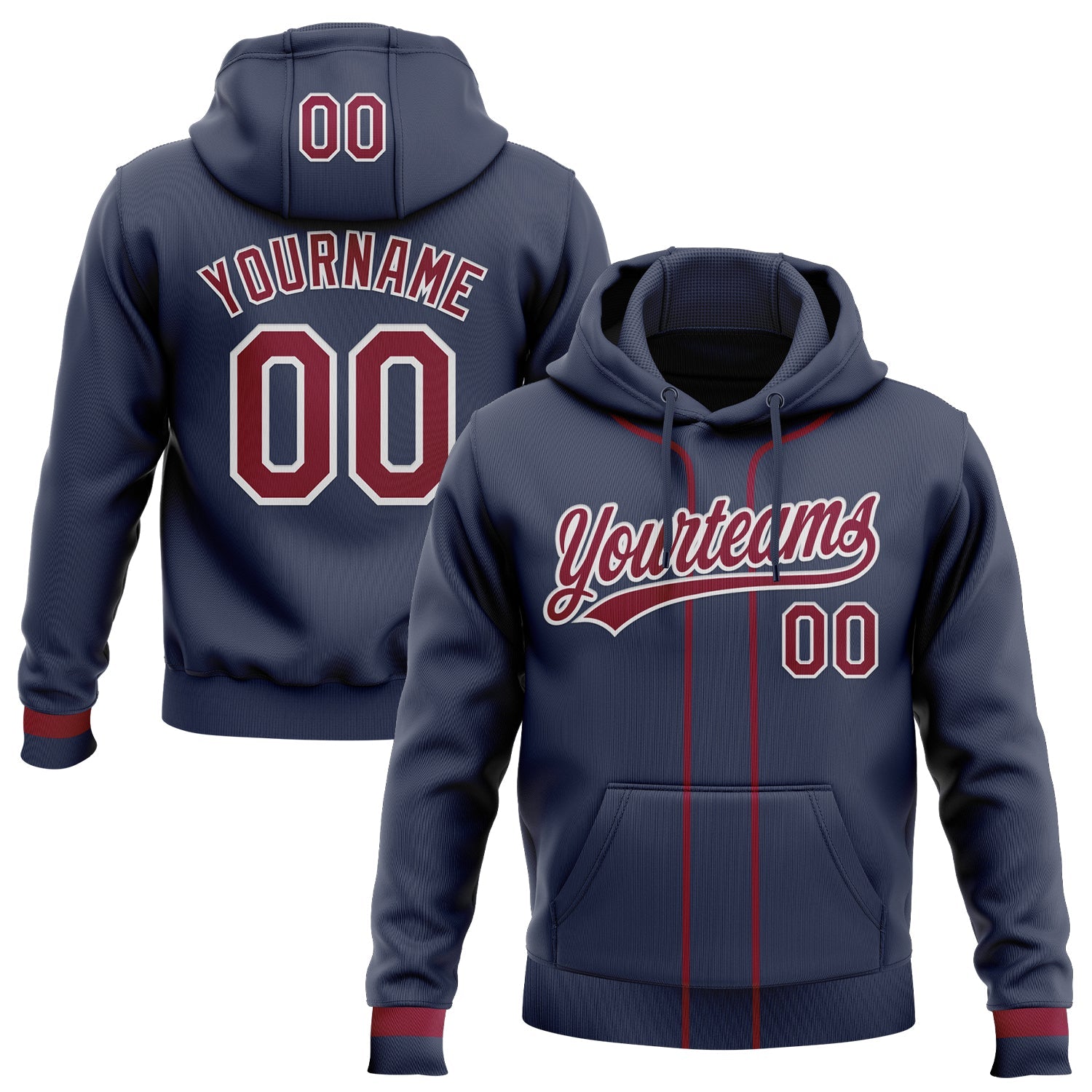 Custom Stitched Navy Maroon-White Baseball Pullover Sweatshirt Hoodie - Main View
