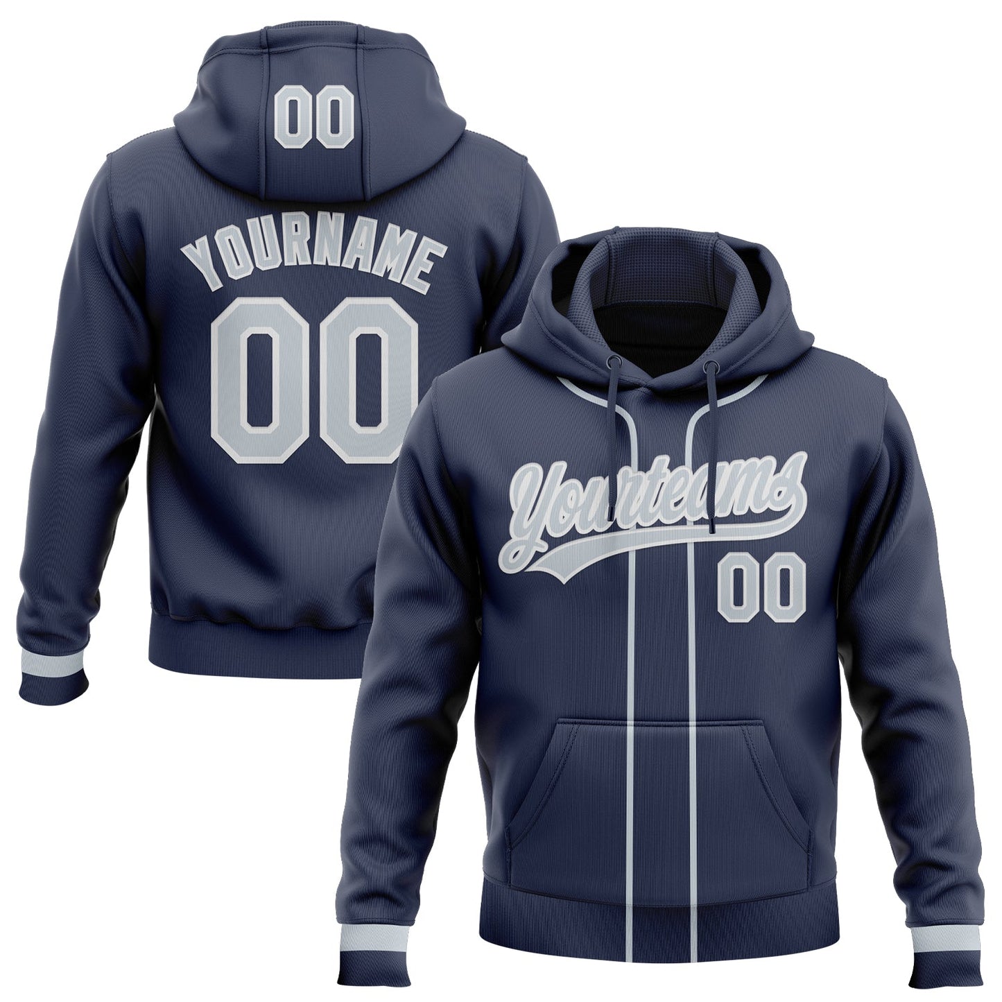 Custom Stitched Navy Silver-White Baseball Pullover Sweatshirt Hoodie - Main View