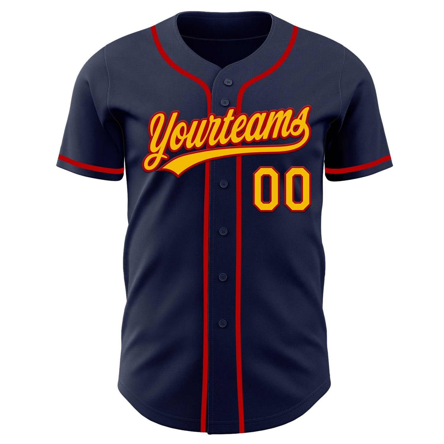 Custom Navy Yellow-Red Authentic Baseball Jersey view 2