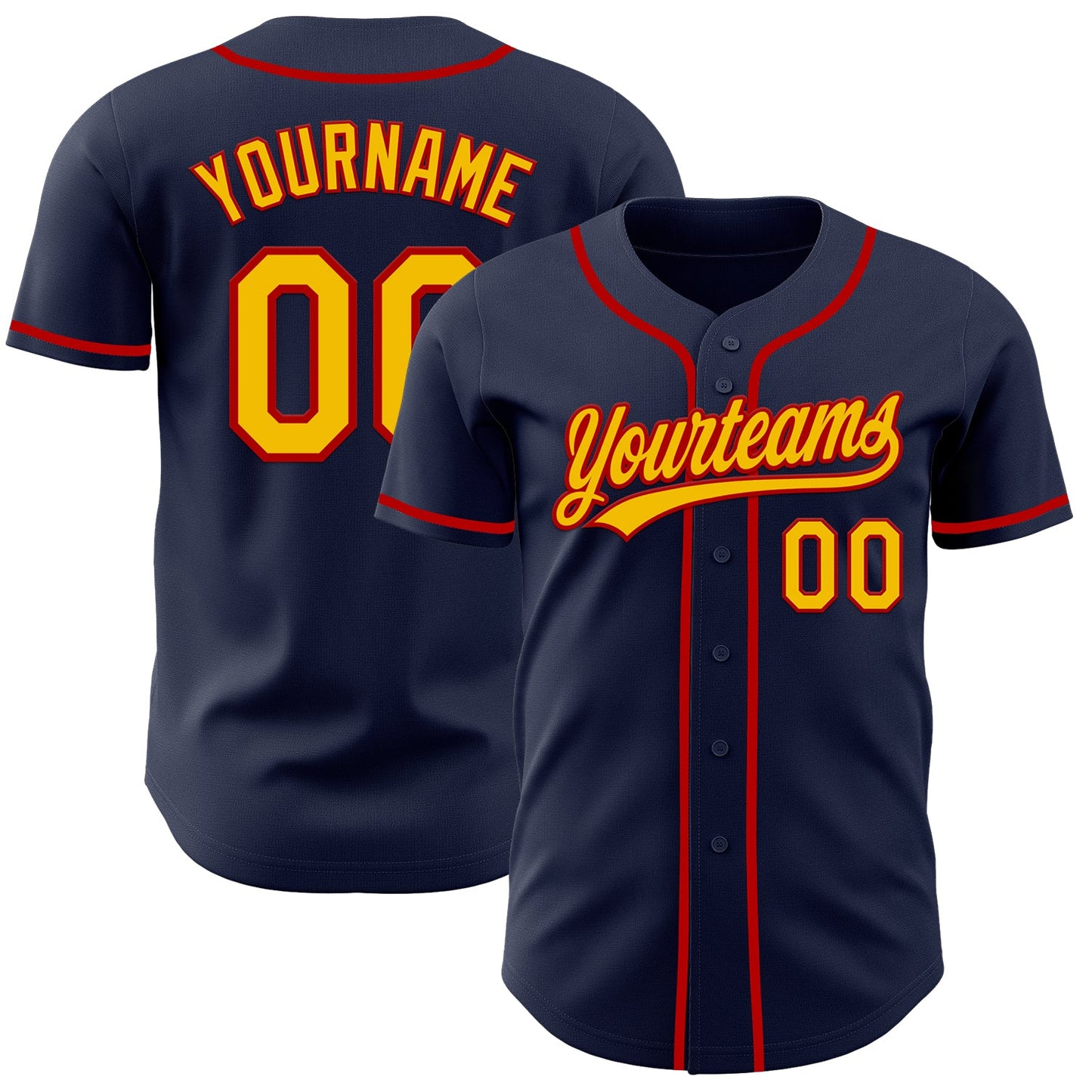 Custom Navy Yellow-Red Authentic Baseball Jersey - Main View