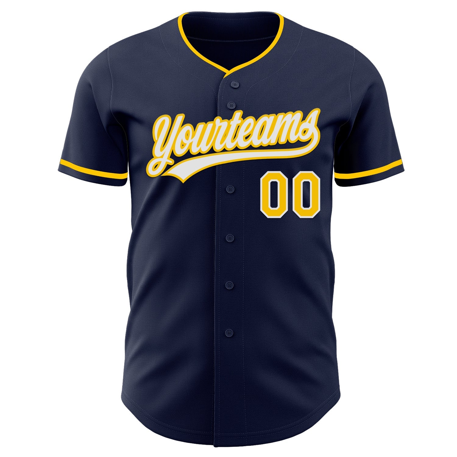 Custom Navy Yellow-White Authentic Baseball Jersey view 2