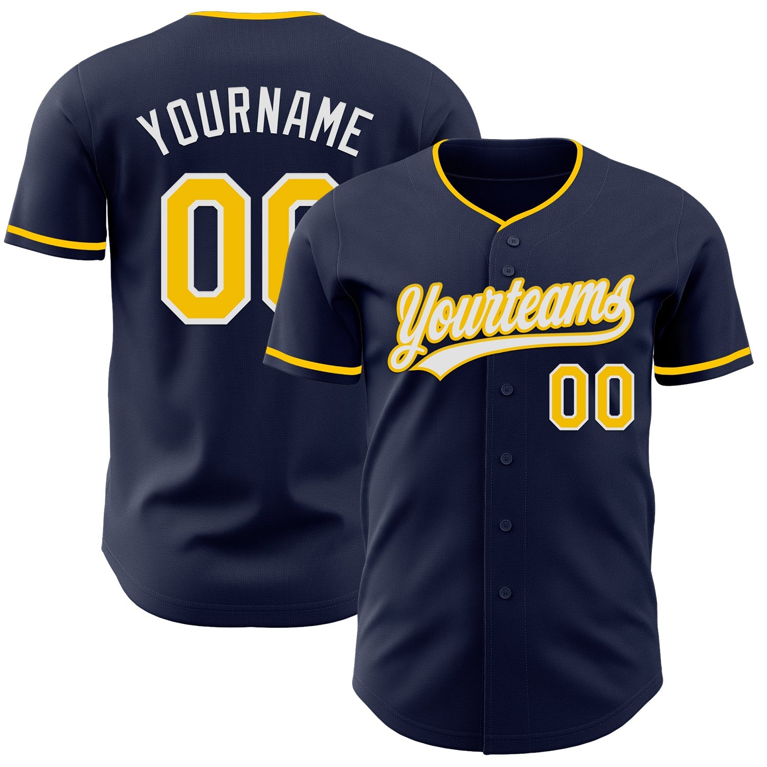Custom Navy Yellow-White Authentic Baseball Jersey - Main View