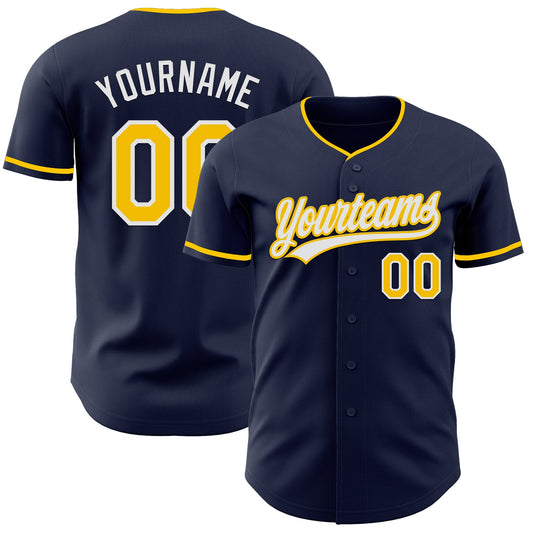 Custom Navy Yellow-White Authentic Baseball Jersey - Main View
