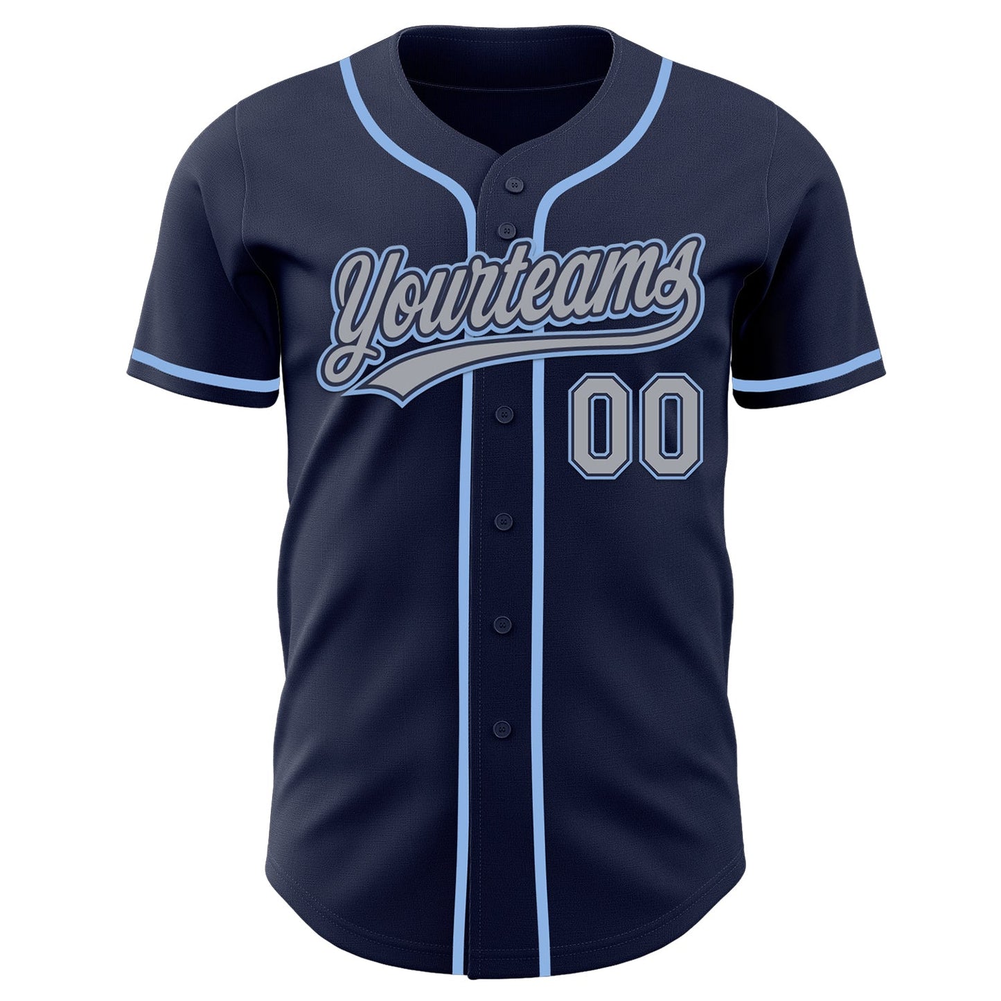 Custom Navy Gray-Light Blue Authentic Baseball Jersey view 2