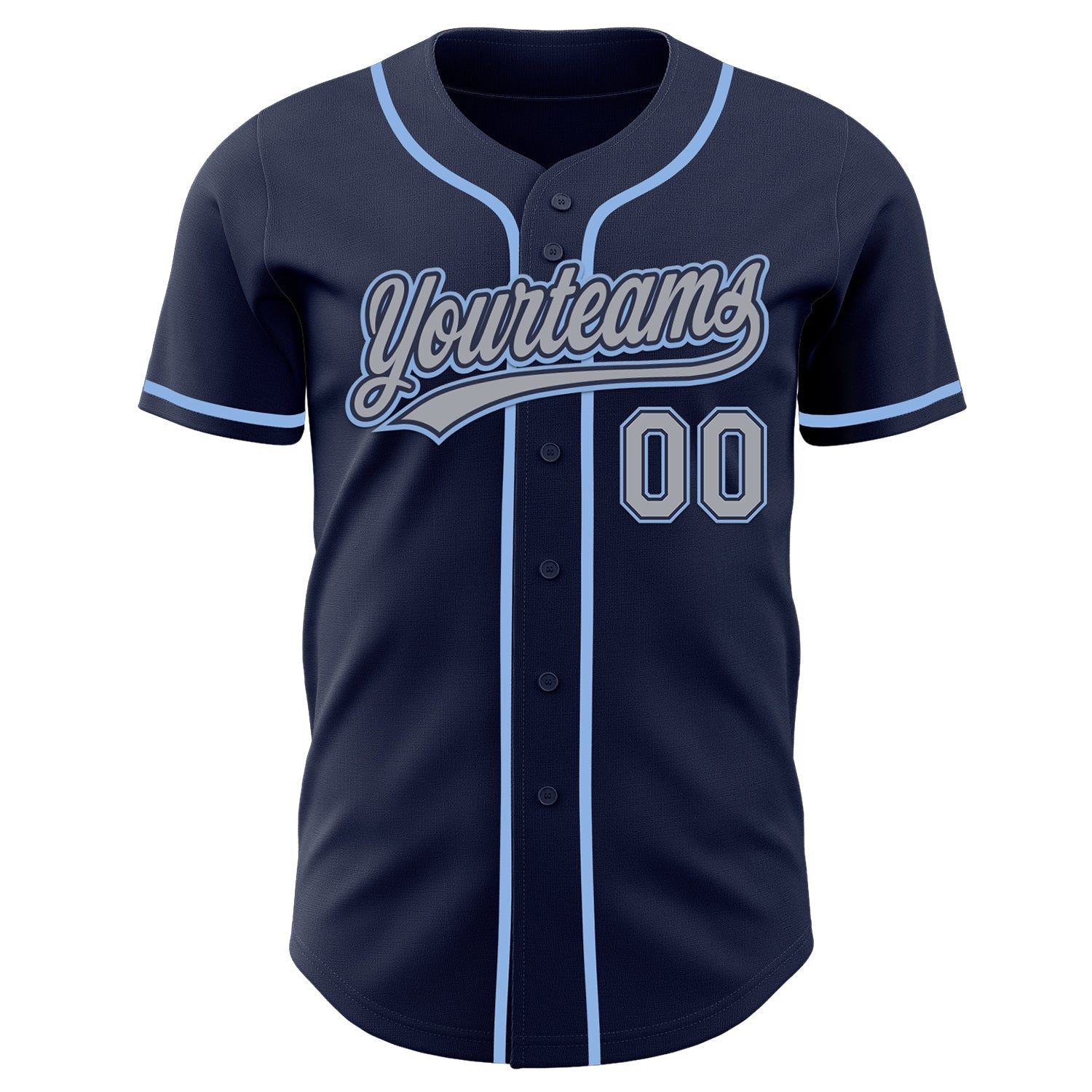Custom Navy Gray-Light Blue Authentic Baseball Jersey view 2