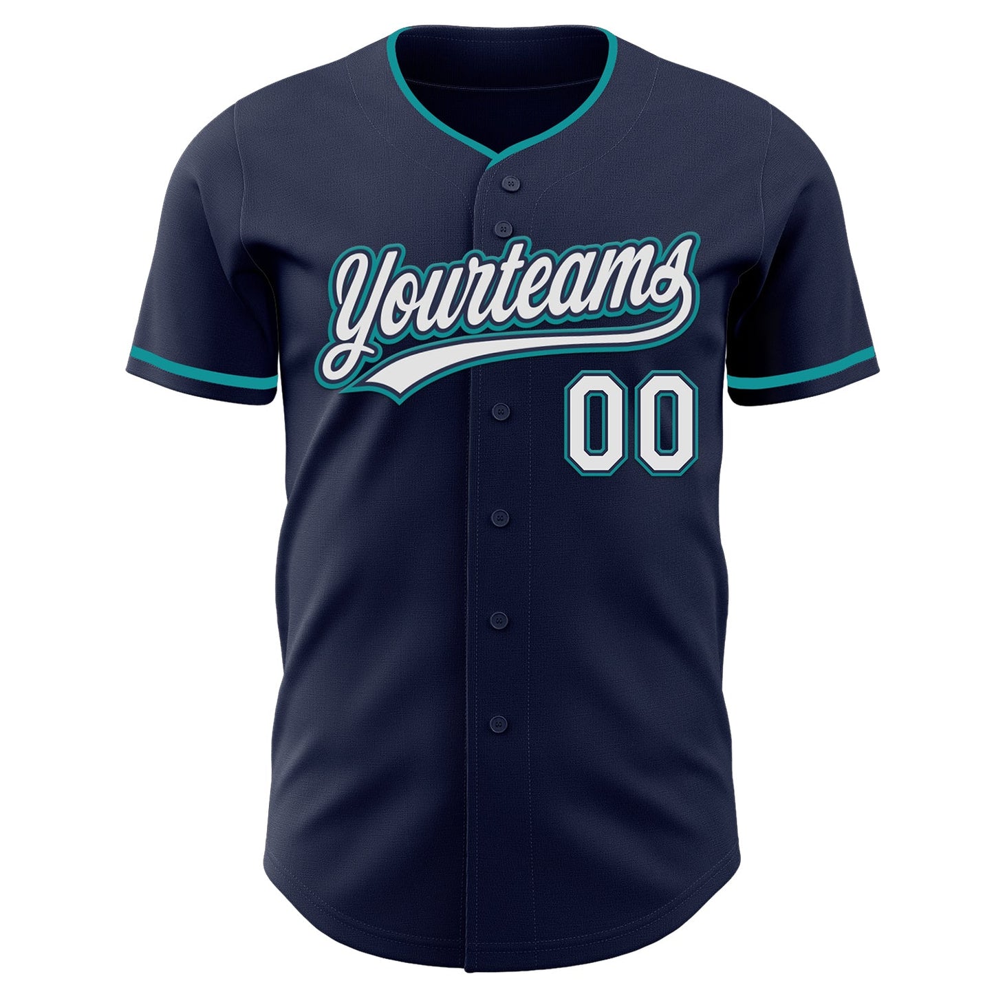 Custom Navy White-Teal Authentic Baseball Jersey view 2