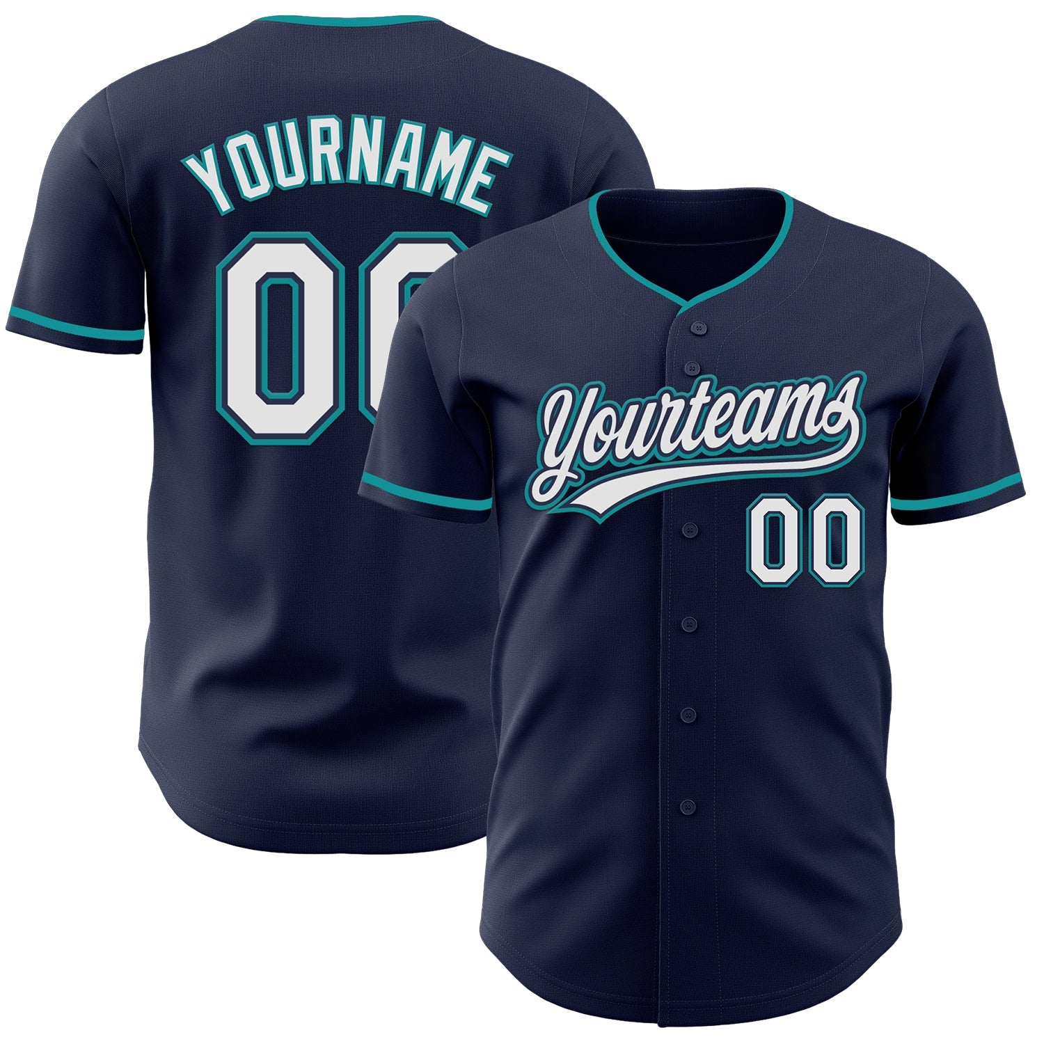 Custom Navy White-Teal Authentic Baseball Jersey - Main View