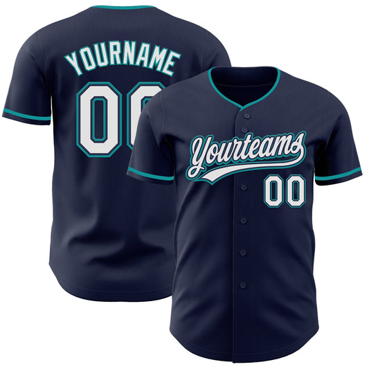 Custom Navy White-Teal Authentic Baseball Jersey - Main View