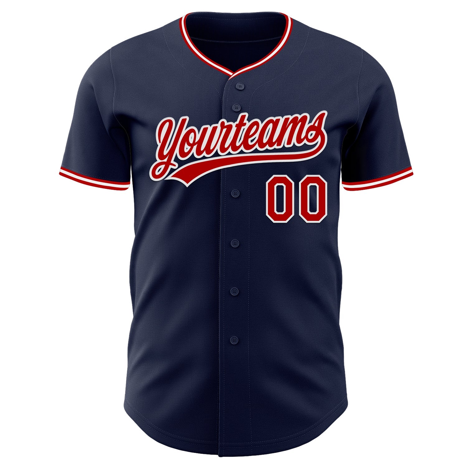 Custom Navy Red-White Authentic Baseball Jersey view 2