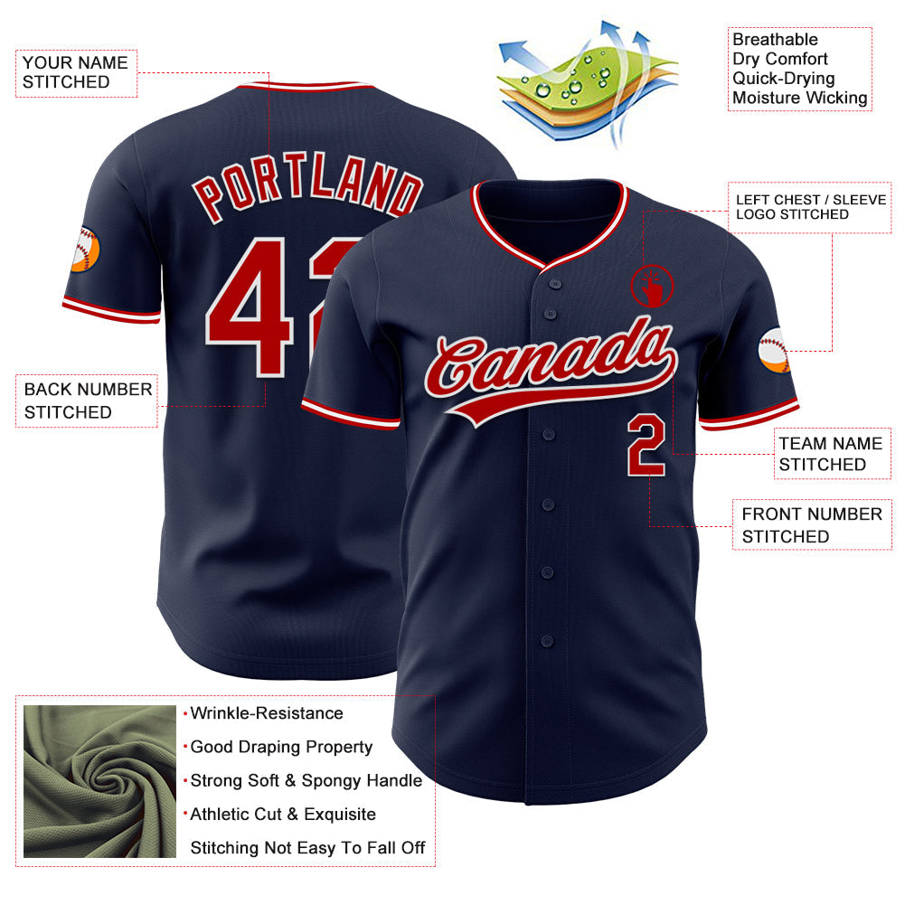 Custom Navy Red-White Authentic Baseball Jersey view 3