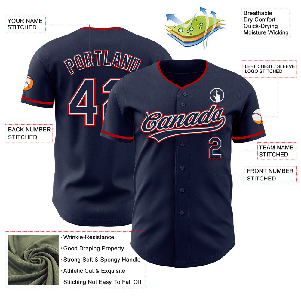 Custom Navy White-Red Authentic Baseball Jersey view 3