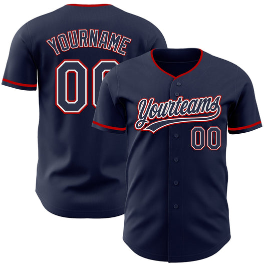 Custom Navy White-Red Authentic Baseball Jersey - Main View